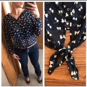 The Limited Sheer Blue Blouse with bow designs